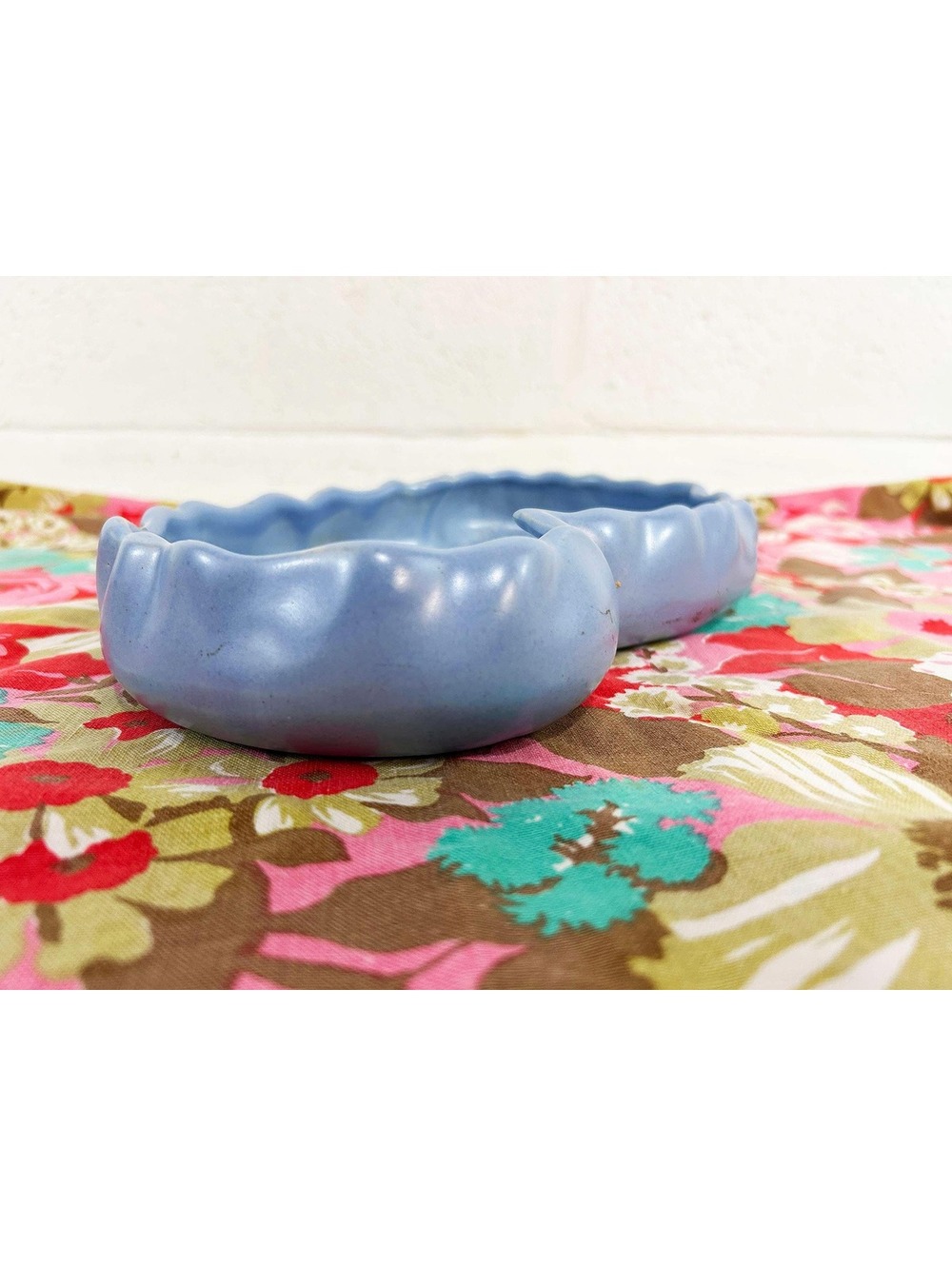 Royal Haeger Bowl Periwinkle Pottery Oblong Free Form Ruffle Edge Dish 1950s
